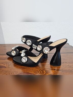 Gianni Bini Women's Black Jewel-Embellished Satin Mule Heels Women's Sz 8 & 10M